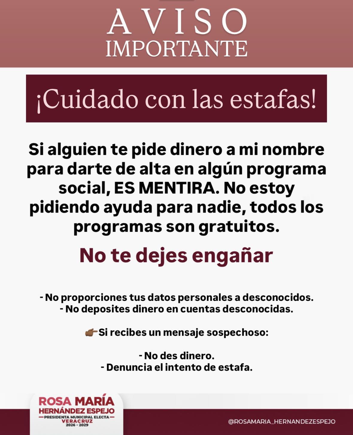 Alcaldesa electa de Veracruz alerta sobre mensajes falsos que piden dinero a su nombre