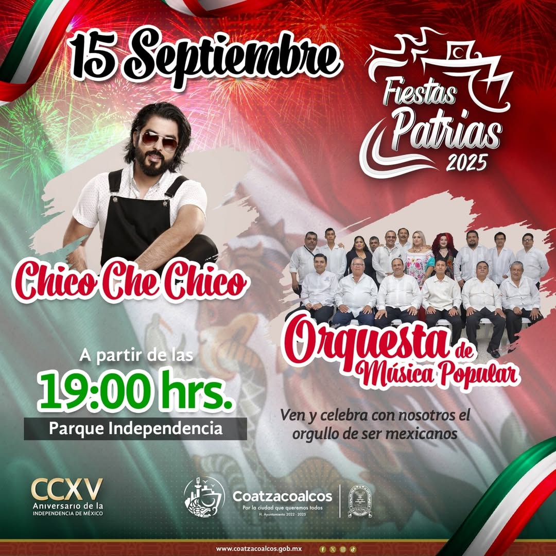 Coatzacoalcos celebrará el Grito con Chico Che Chico y orquesta