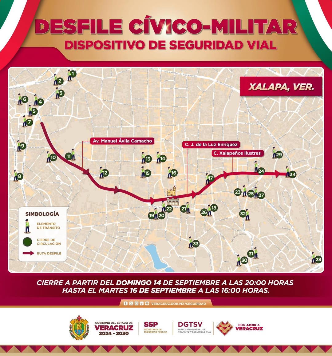 Estos son los cierres viales en Xalapa por fiestas patrias