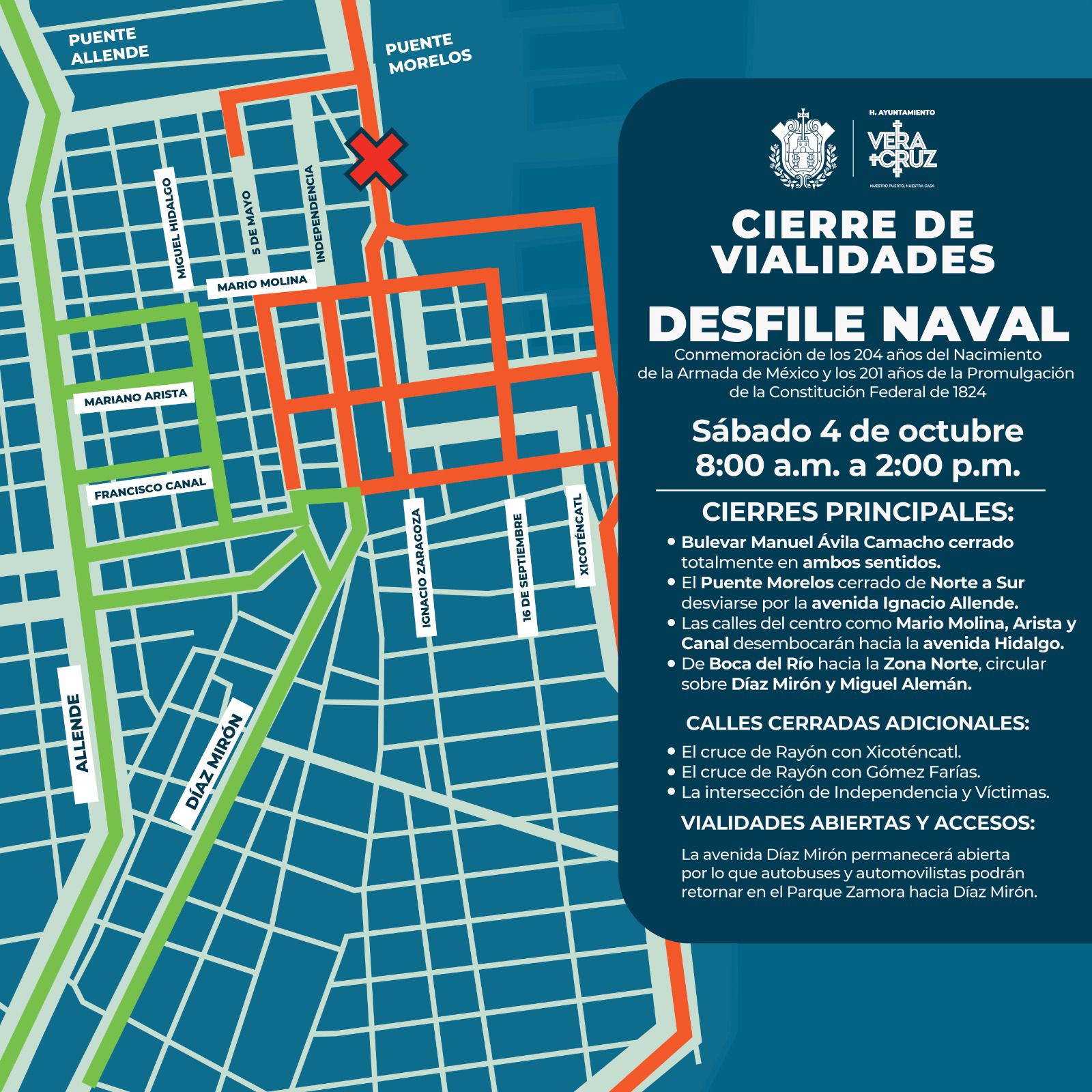 Cierres viales habrá en el Centro de Veracruz por Desfile Naval