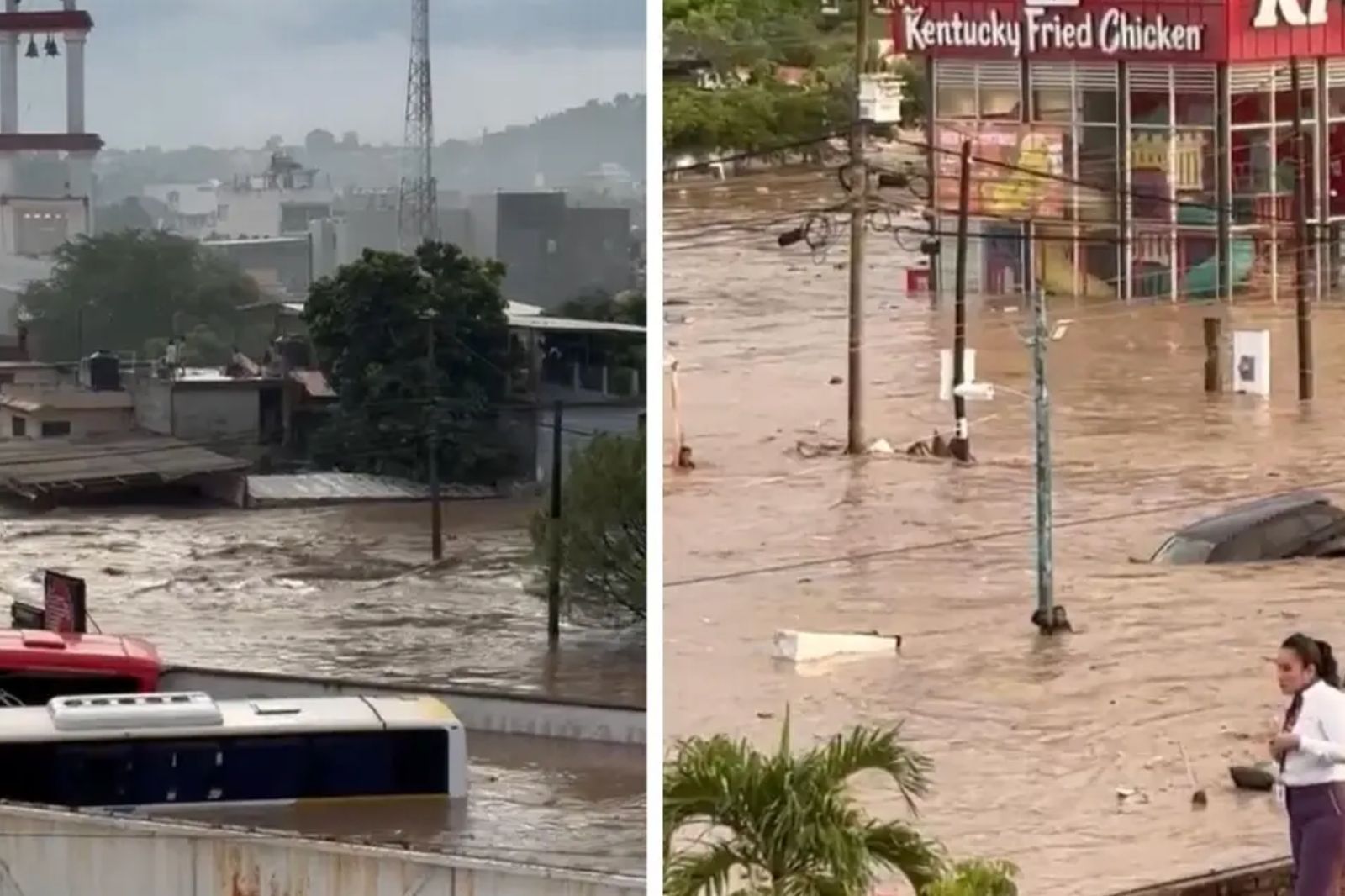 Pasajeros quedan varados por inundaciones en Poza Rica tras desbordamiento del río