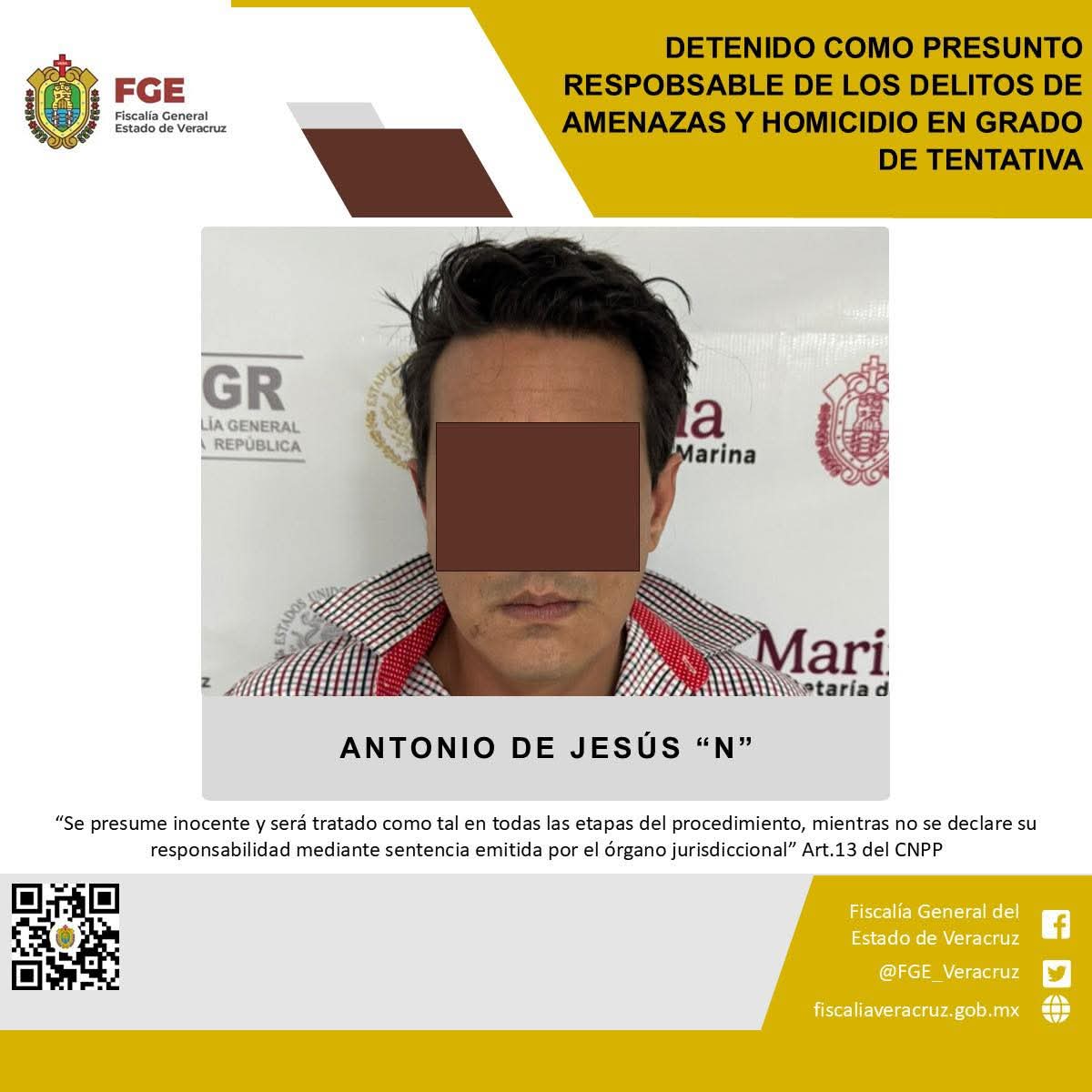 Detenido ex dirigente perredista en Veracruz como probable responsable de los delitos de amenazas y homicidio en grado de tentativa