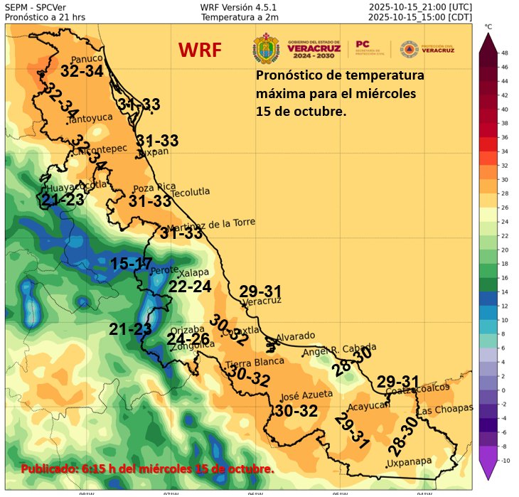 Lluvias aisladas para este miércoles en centro y sur de Veracruz