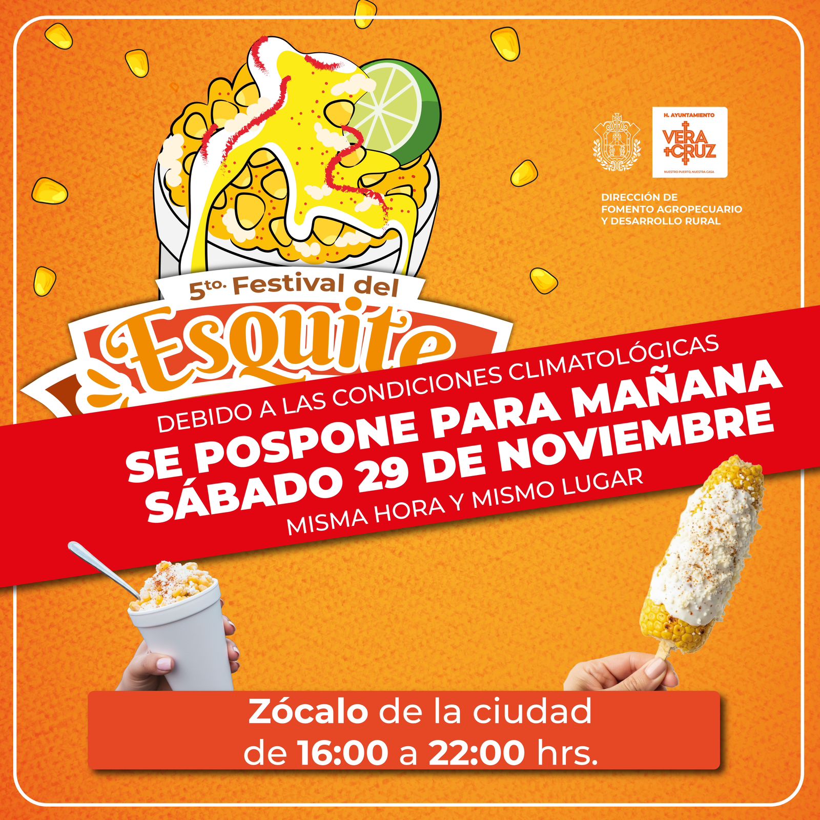 Reprograman el Festival del Esquite para este sábado en el zócalo de Veracruz