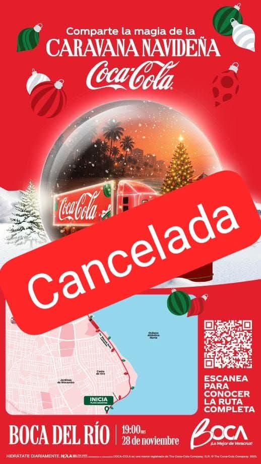 Suspenden la Caravana Coca Cola 2025 por lluvias en Boca del Río