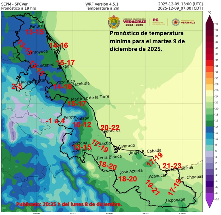 Frío en Veracruz por 3 días y viento del Norte con rachas de 65 km/h
