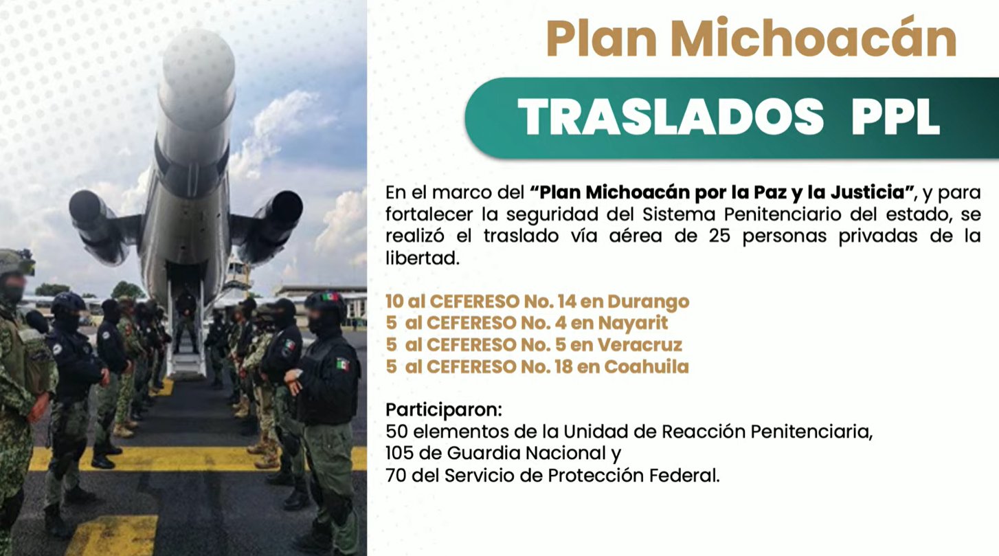 Trasladan a cinco presos de alta peligrosidad de Michoacán al Cefereso de Villa Aldama