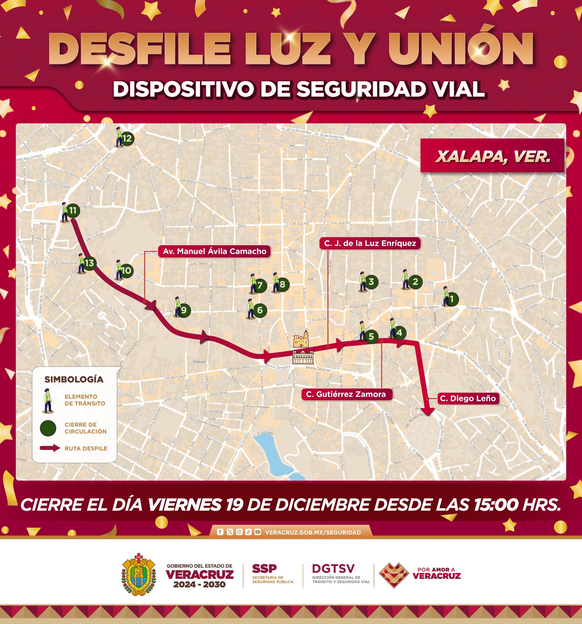Desfile Luz y Unión provocará cierres viales en Xalapa este viernes