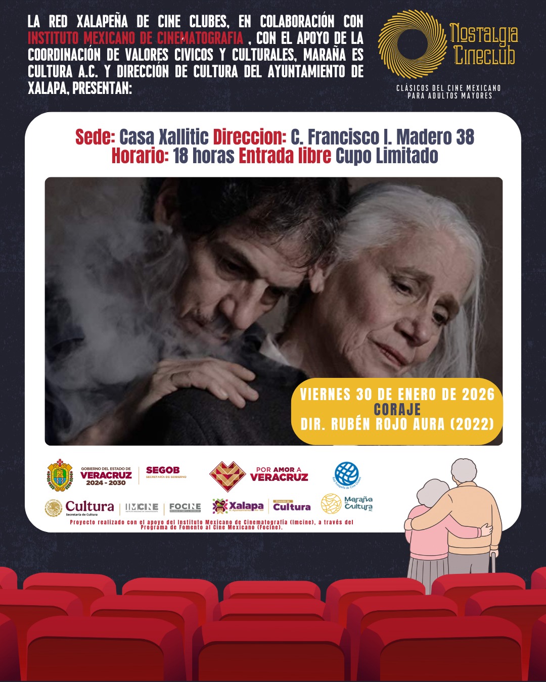 Cineclub Xalapa proyecta “Coraje” para adultos mayores