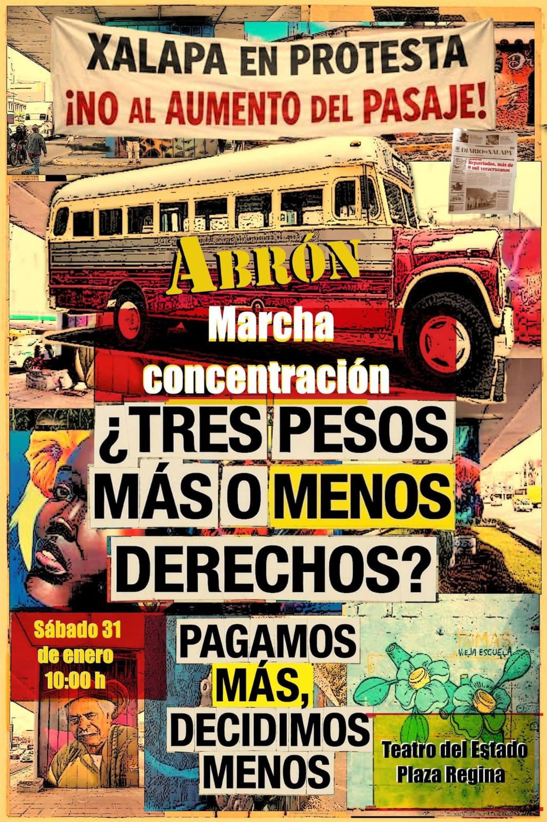 Convocan a marcha en Xalapa contra el aumento al pasaje este sábado 31 de enero