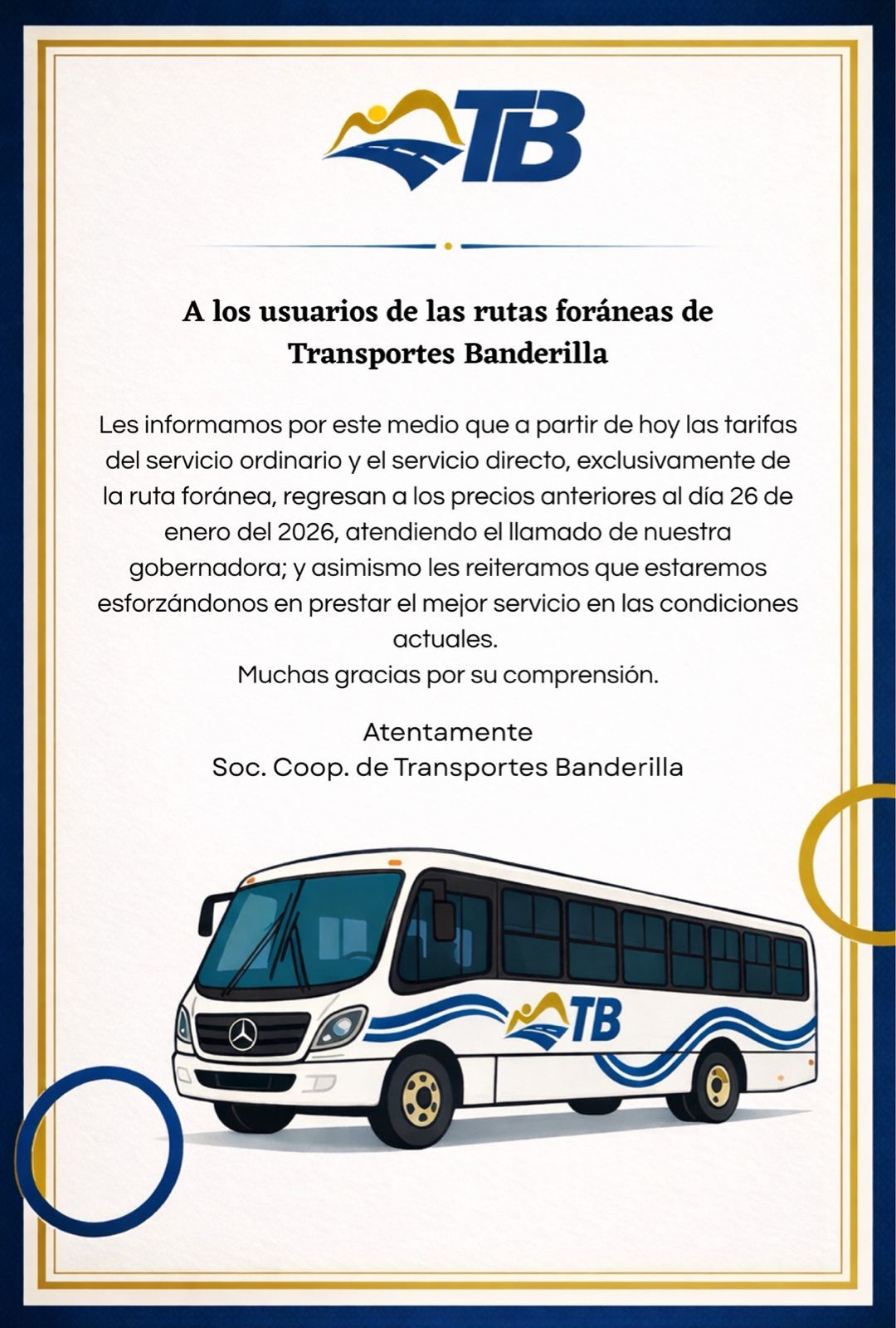 Transportes Banderilla da marcha atrás a tarifas en rutas foráneas
