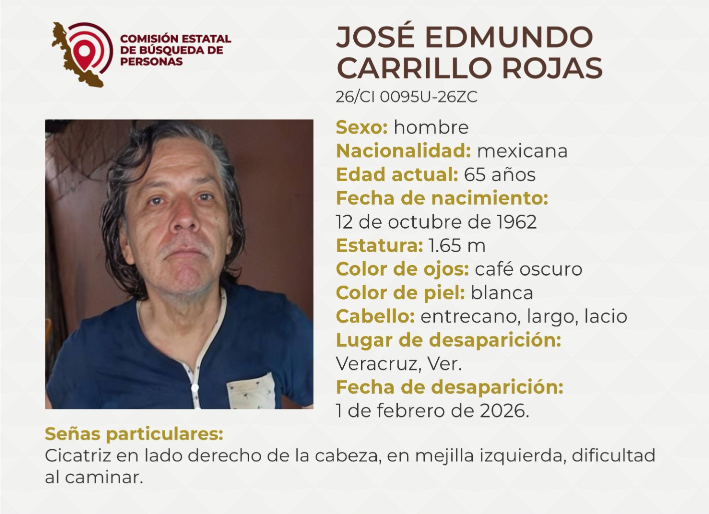 Reportan desaparición de un adulto mayor en la ciudad de Veracruz
