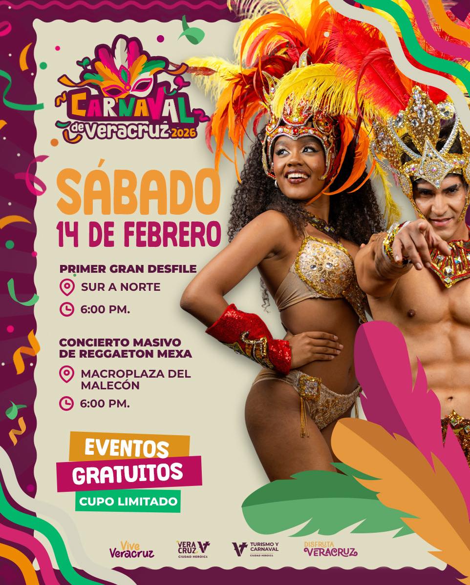 Carnaval de Veracruz 2026 inicia primer desfile y concierto gratuito