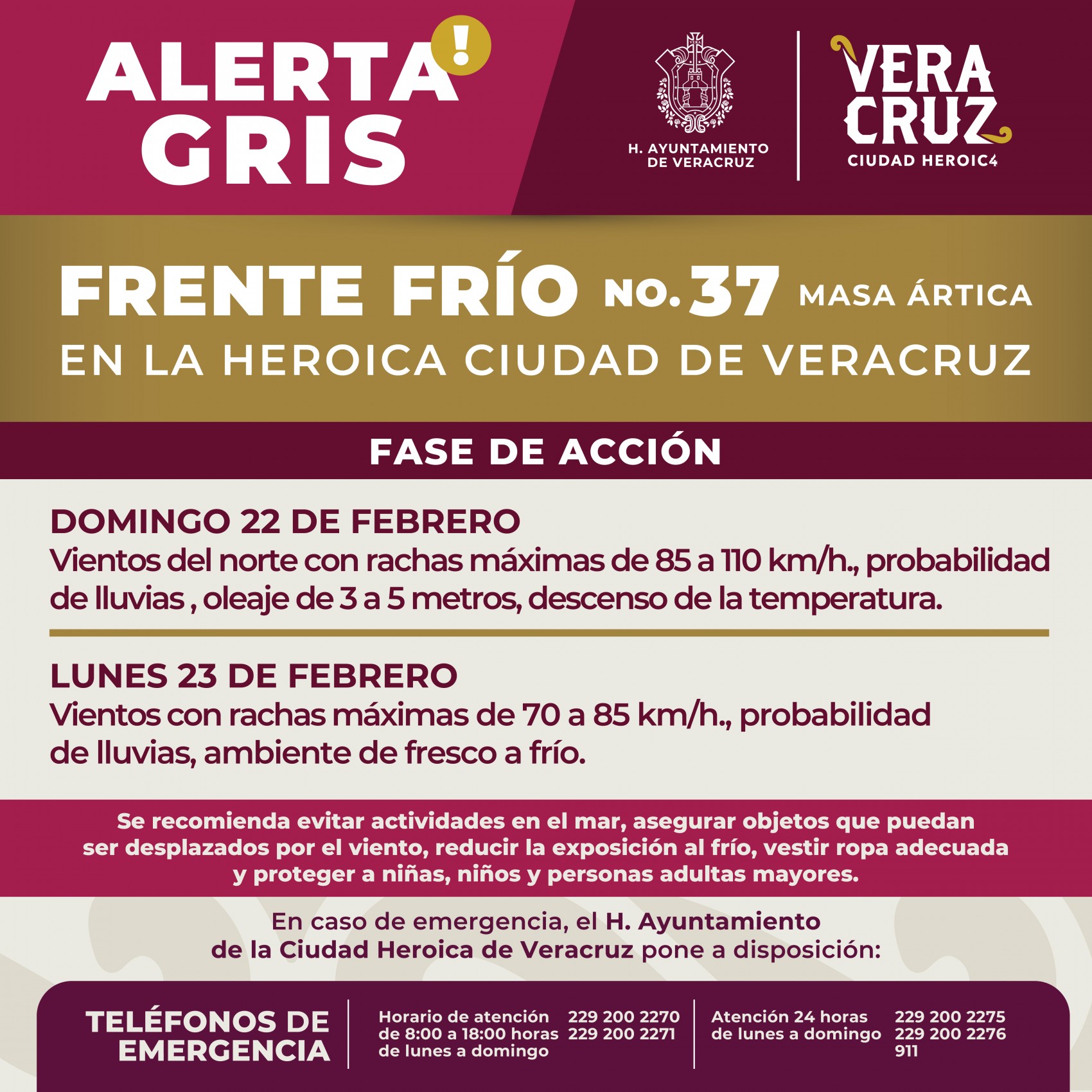 Se mantiene alerta gris por viento del norte en la ciudad de Veracruz