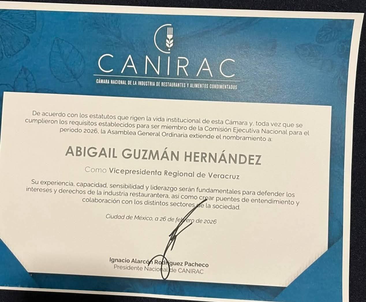 Canirac Veracruz nombra a Abigail Guzmán dirigente estatal 2026