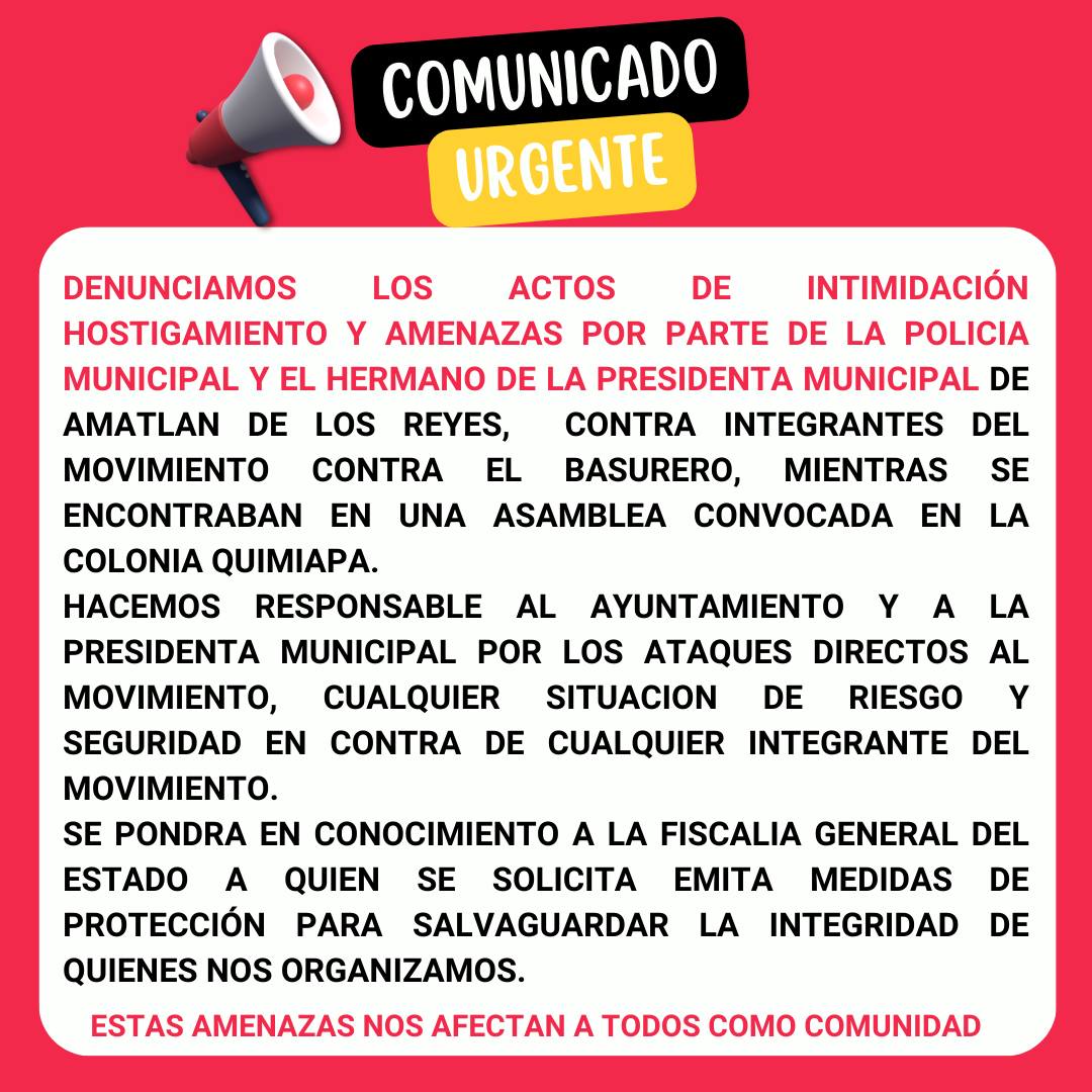 Amatlán: denuncian intimidación contra movimiento anti basurero