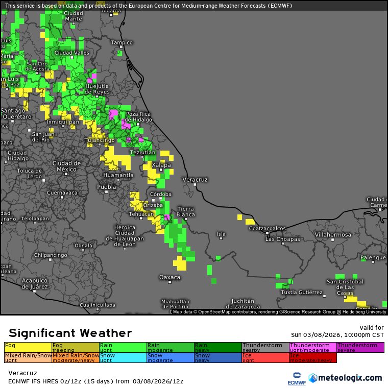 Lluvia ligera esta noche-madrugada de lunes en zona montañosa veracruzana