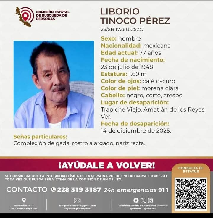 Continúa la búsqueda de don Liborio Tinoco Pérez en Amatlán