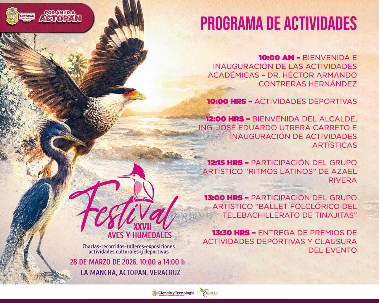 Festival Aves y Humedales 2026 será el 28 de marzo en Actopan