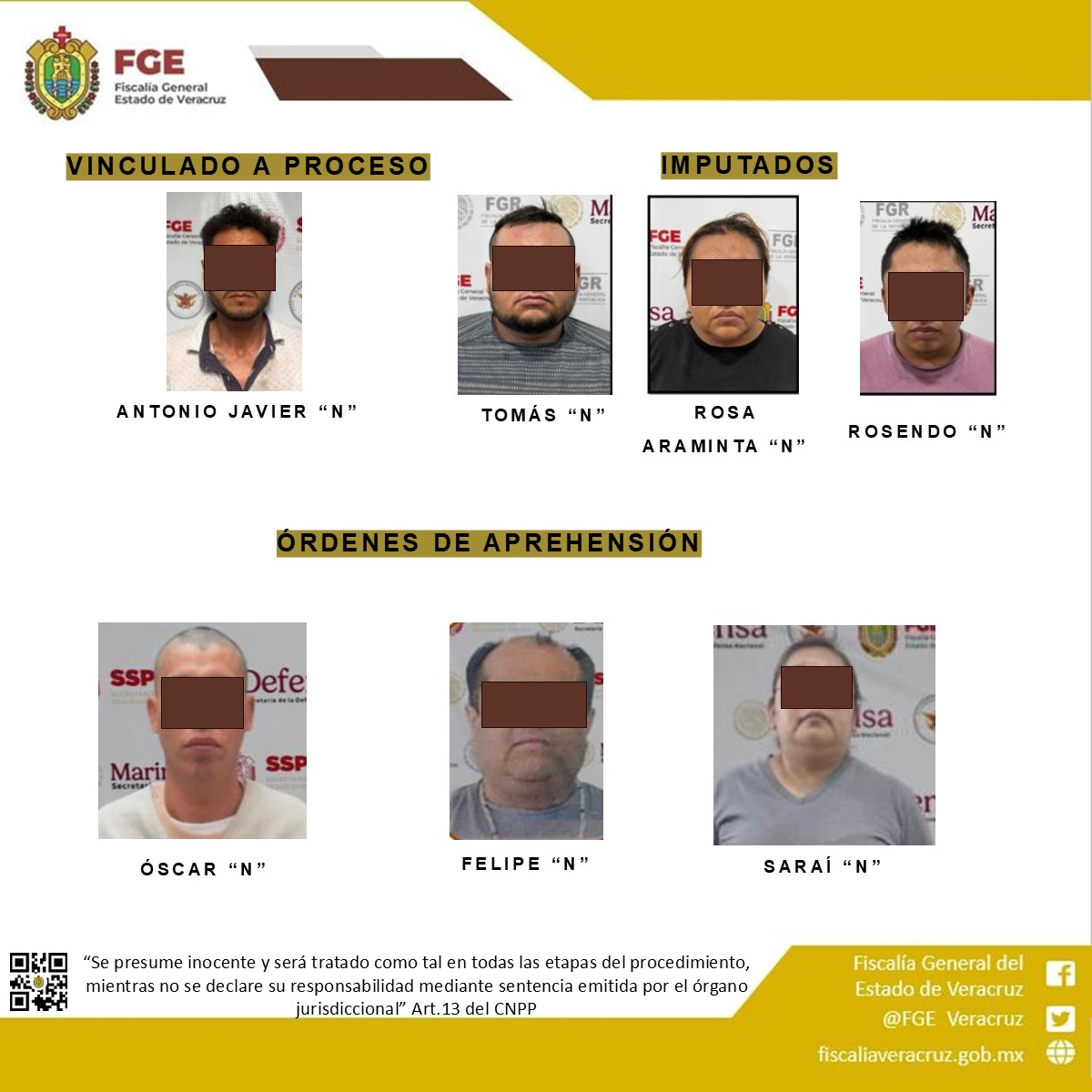 FGE Veracruz reporta detenciones por secuestro y extorsión