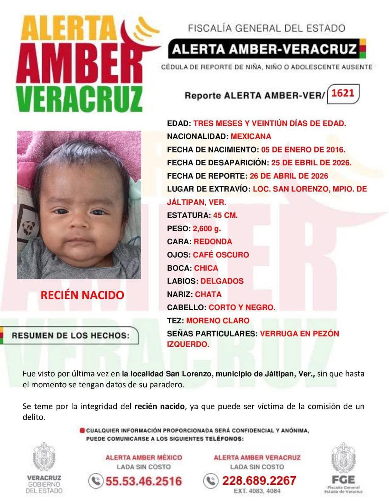 Activan Alerta Amber por bebé desaparecido en Jáltipan