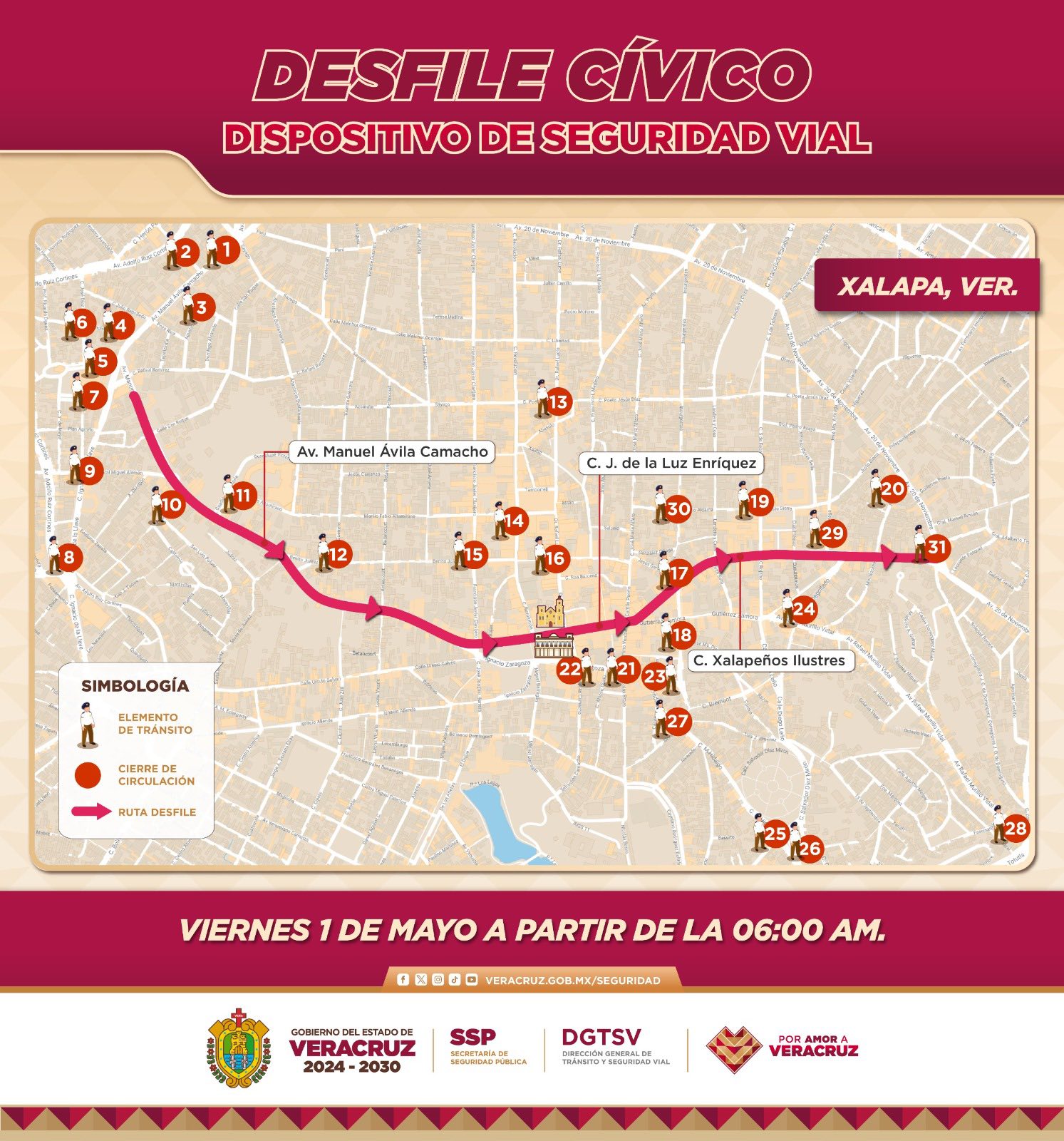 Xalapa aplicará 31 cierres viales por desfile del 1 de mayo