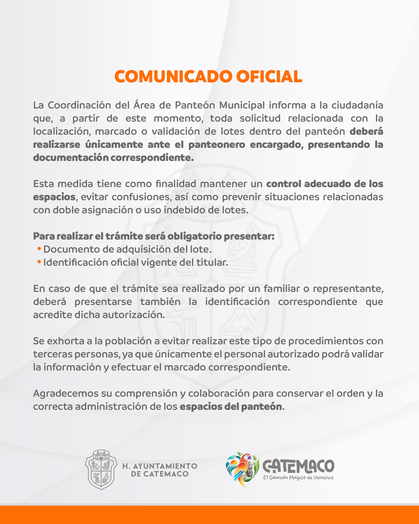 Ayuntamiento de Catemaco regula trámites en panteón municipal