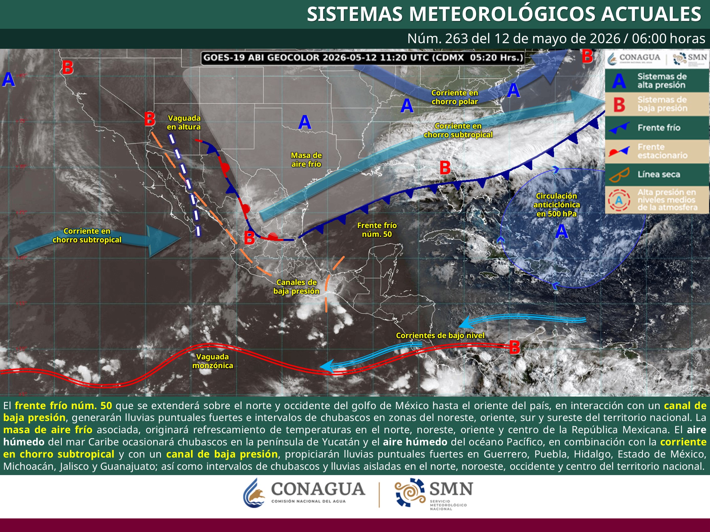 Frente frío 50 mantiene lluvias y rachas de hasta 70 km/h en Veracruz