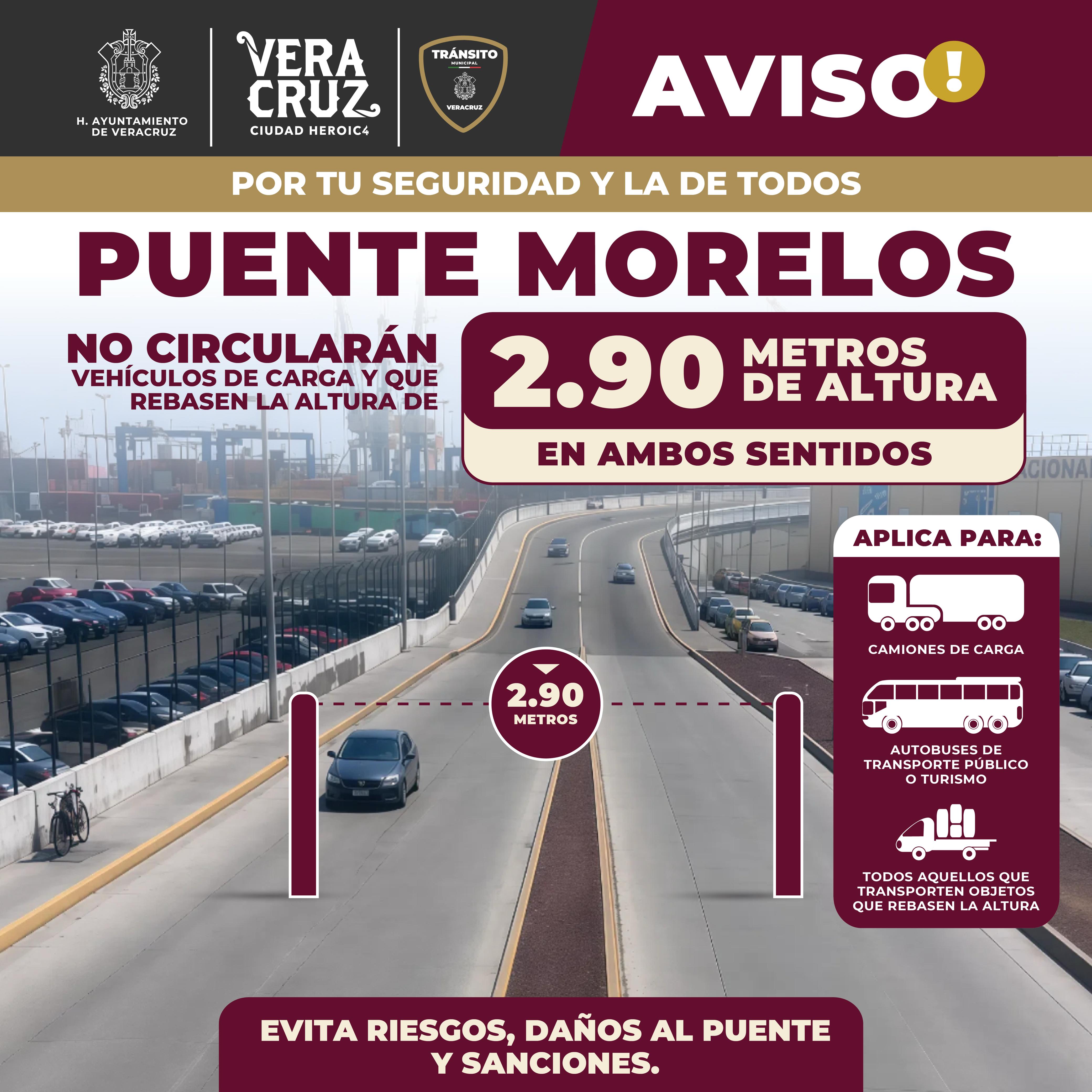 Cierre vial en puente Morelos de 19 a 21 horas este martes por trabajos de señalamiento
