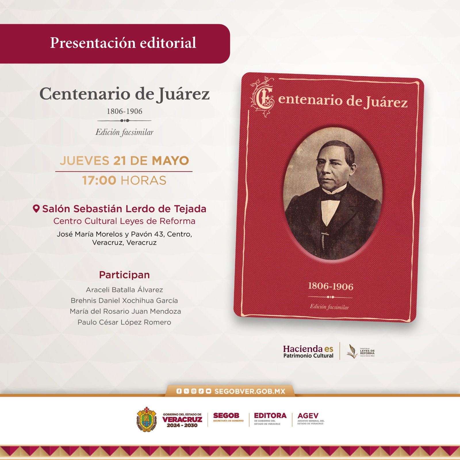 Centro Cultural Leyes de Reforma presentará edición facsimilar del libro Centenario de Juárez 1806-1906