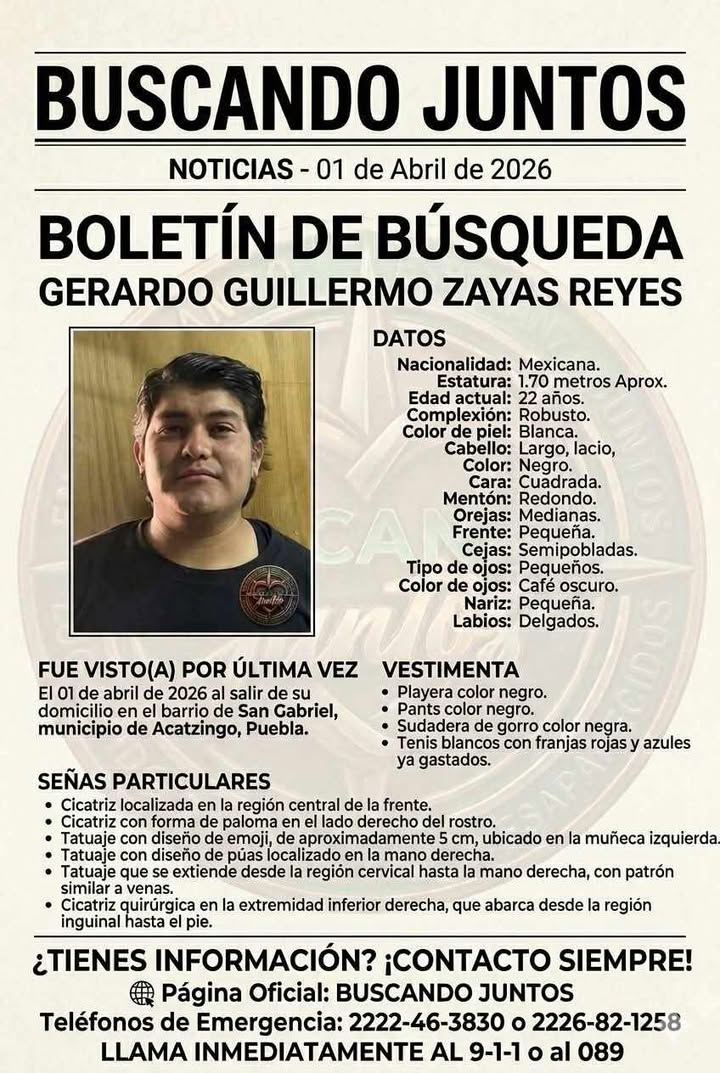 Por cumplir dos meses desaparecido joven de Poza Rica radicado en Acatzingo, Puebla