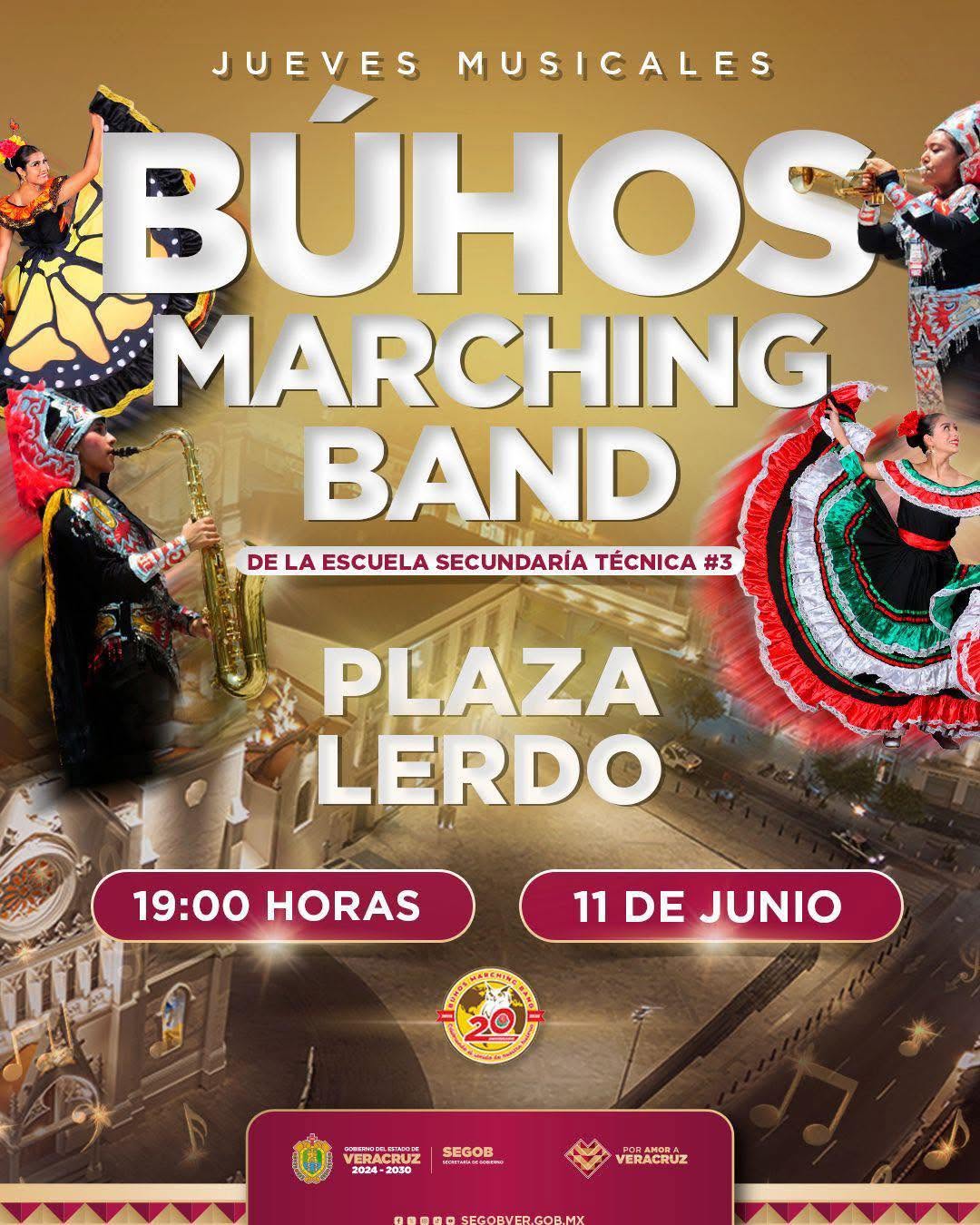 Búhos Marching Band se presenta en Plaza Lerdo este jueves