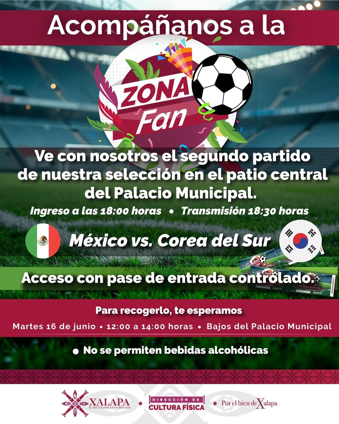 Xalapa tendrá Zona Fan para ver México vs Corea del Sur en el Palacio Municipal
