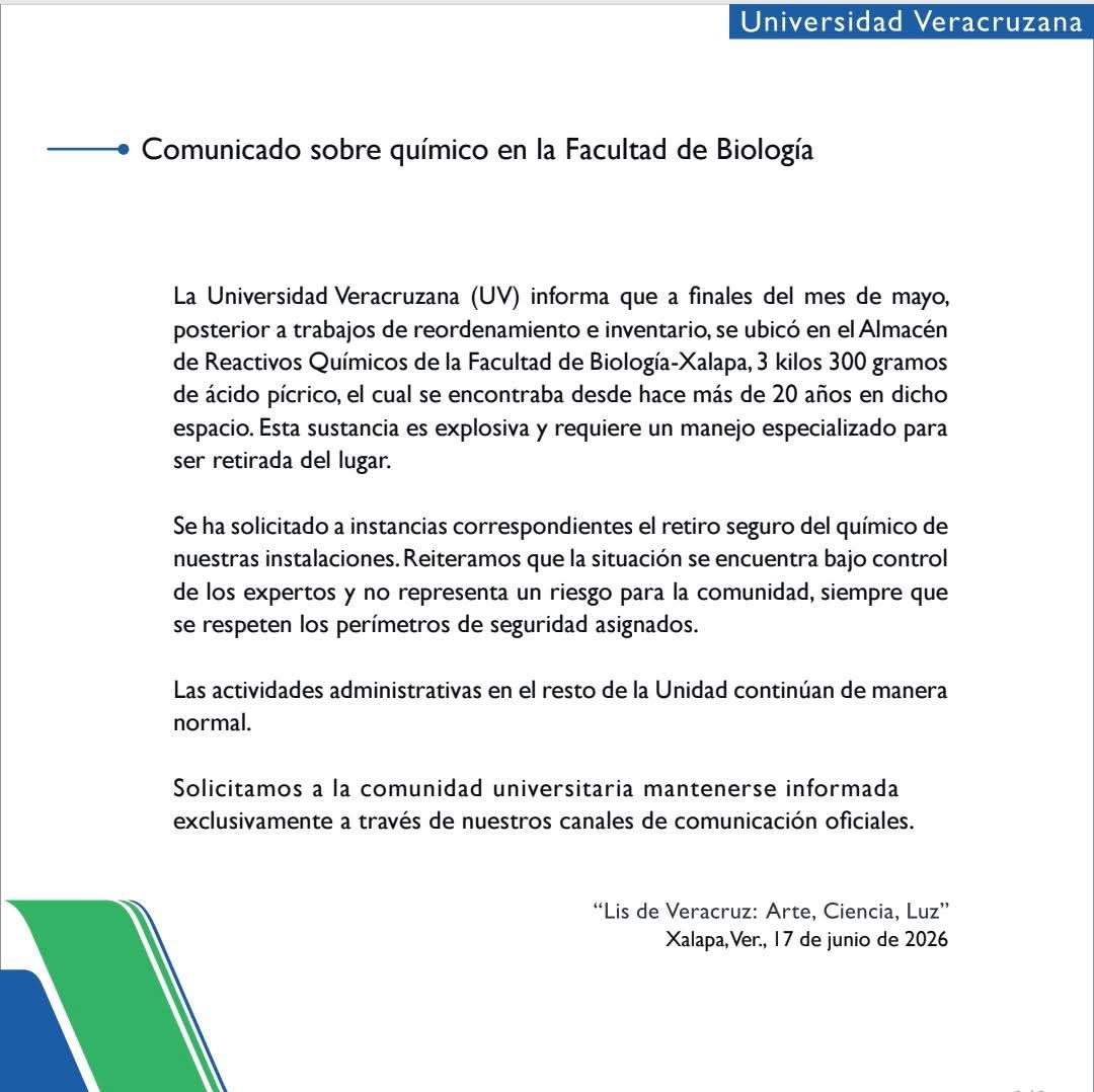 UV halla 3.3 kilos de químico explosivo en Biología de Xalapa