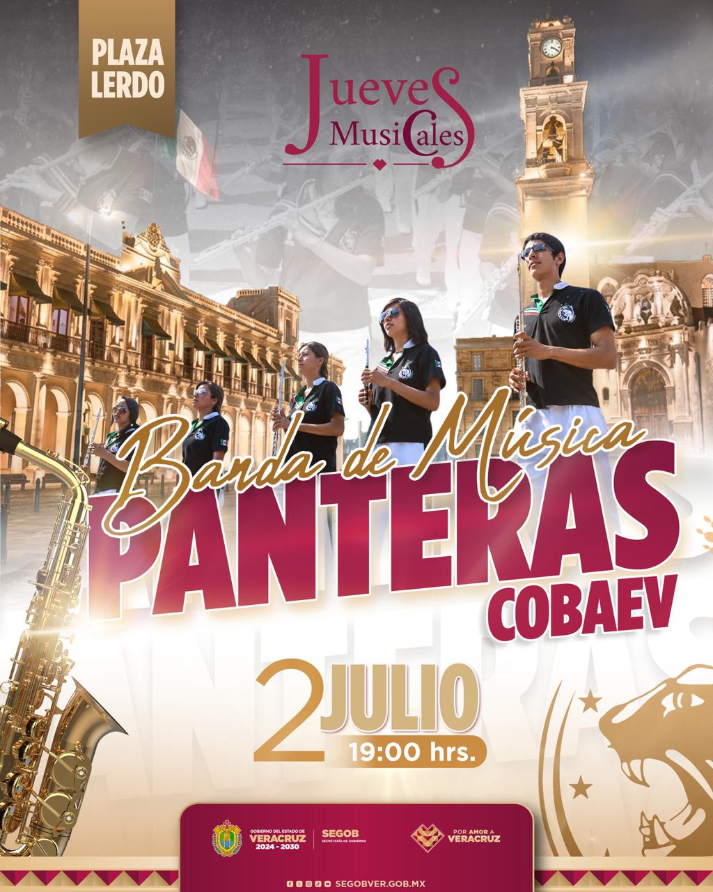 Banda de Música Panteras COBAEV se presentará en Plaza Lerdo este 2 de julio