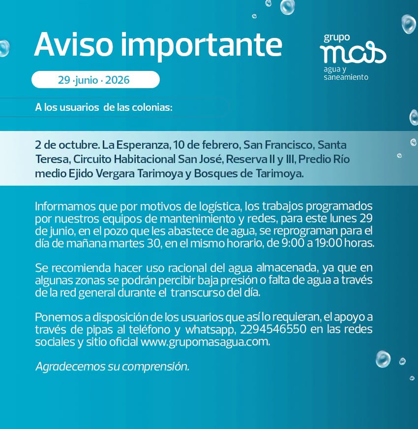 Reprograman trabajos de agua en colonias de Veracruz