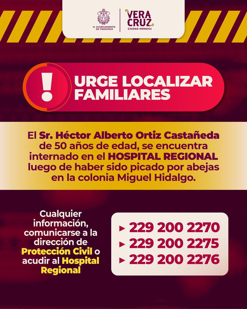 Solicitan apoyo para localizar a familiares de paciente hospitalizado