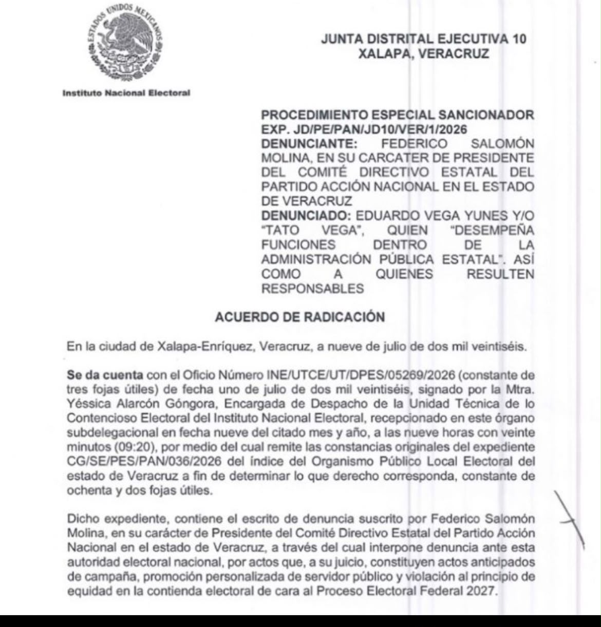 INE abre procedimiento contra Eduardo Tato Vega por presuntos actos anticipados de campaña
