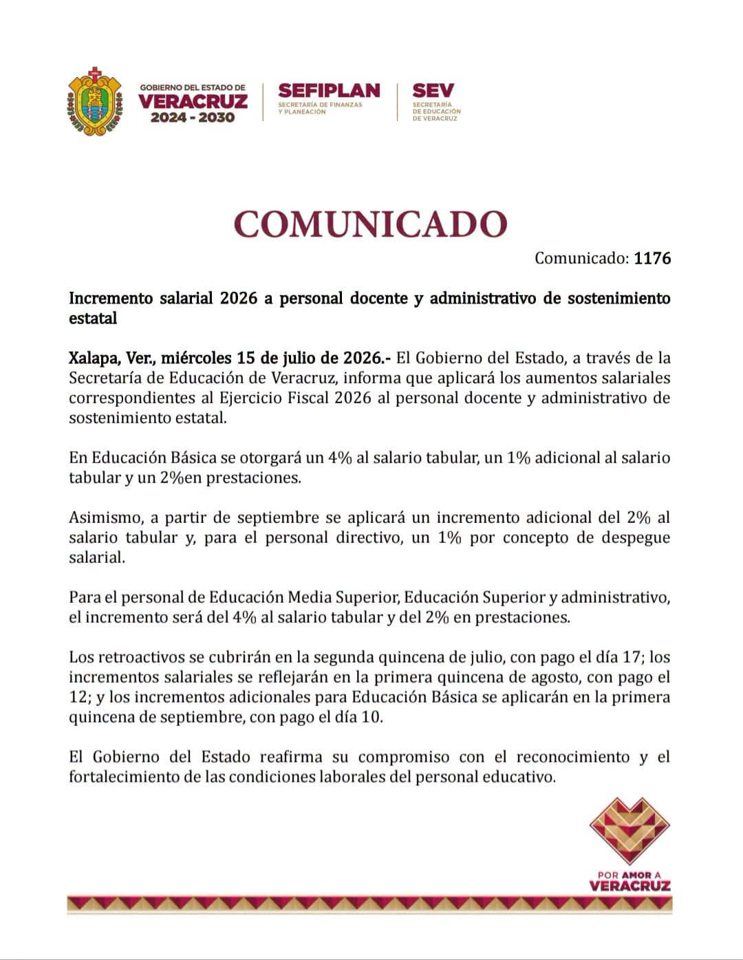 Maestros recibirán retroactivo el 17 de julio y aumento el 12 de agosto