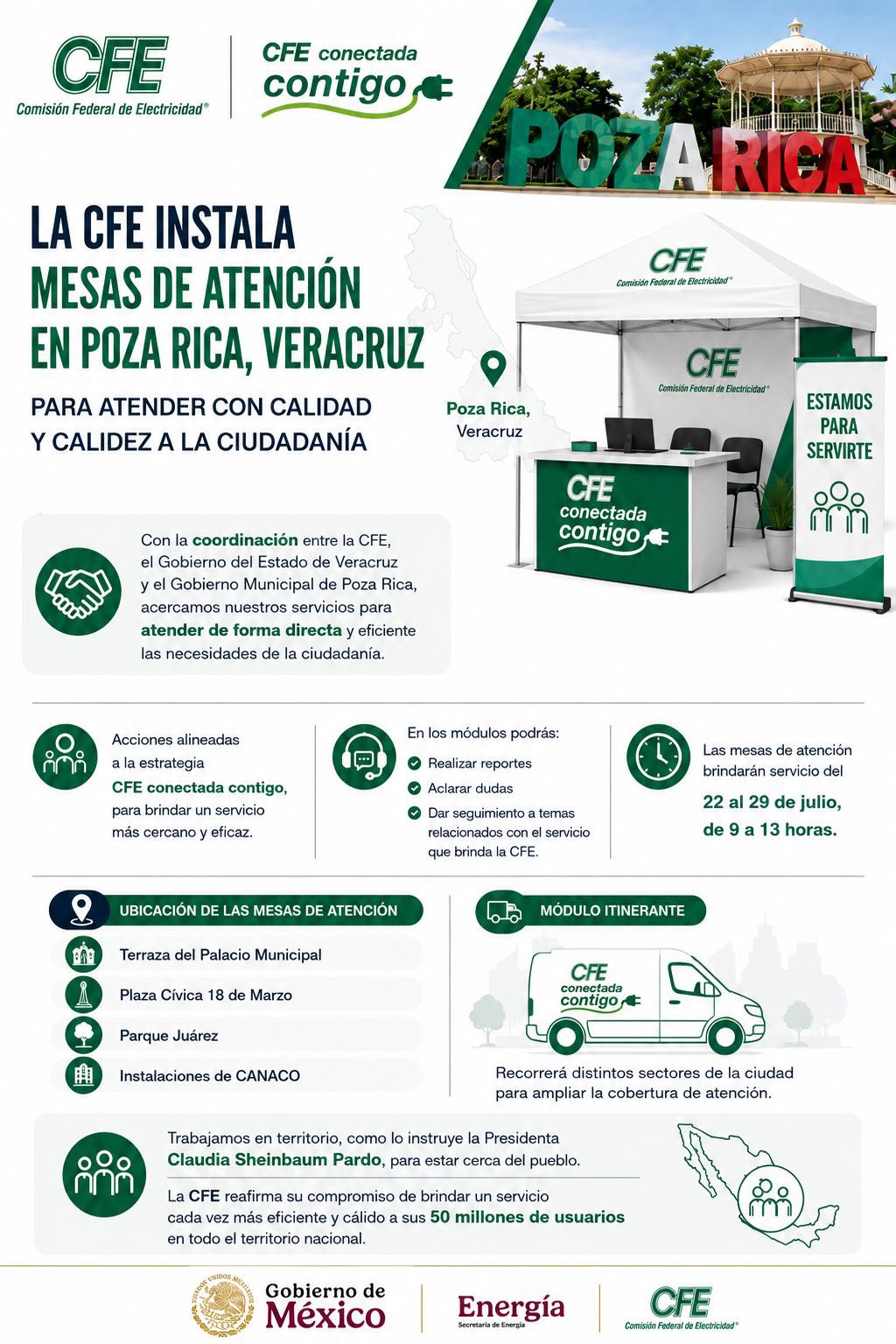 Instalan mesas de atención de CFE en Poza Rica