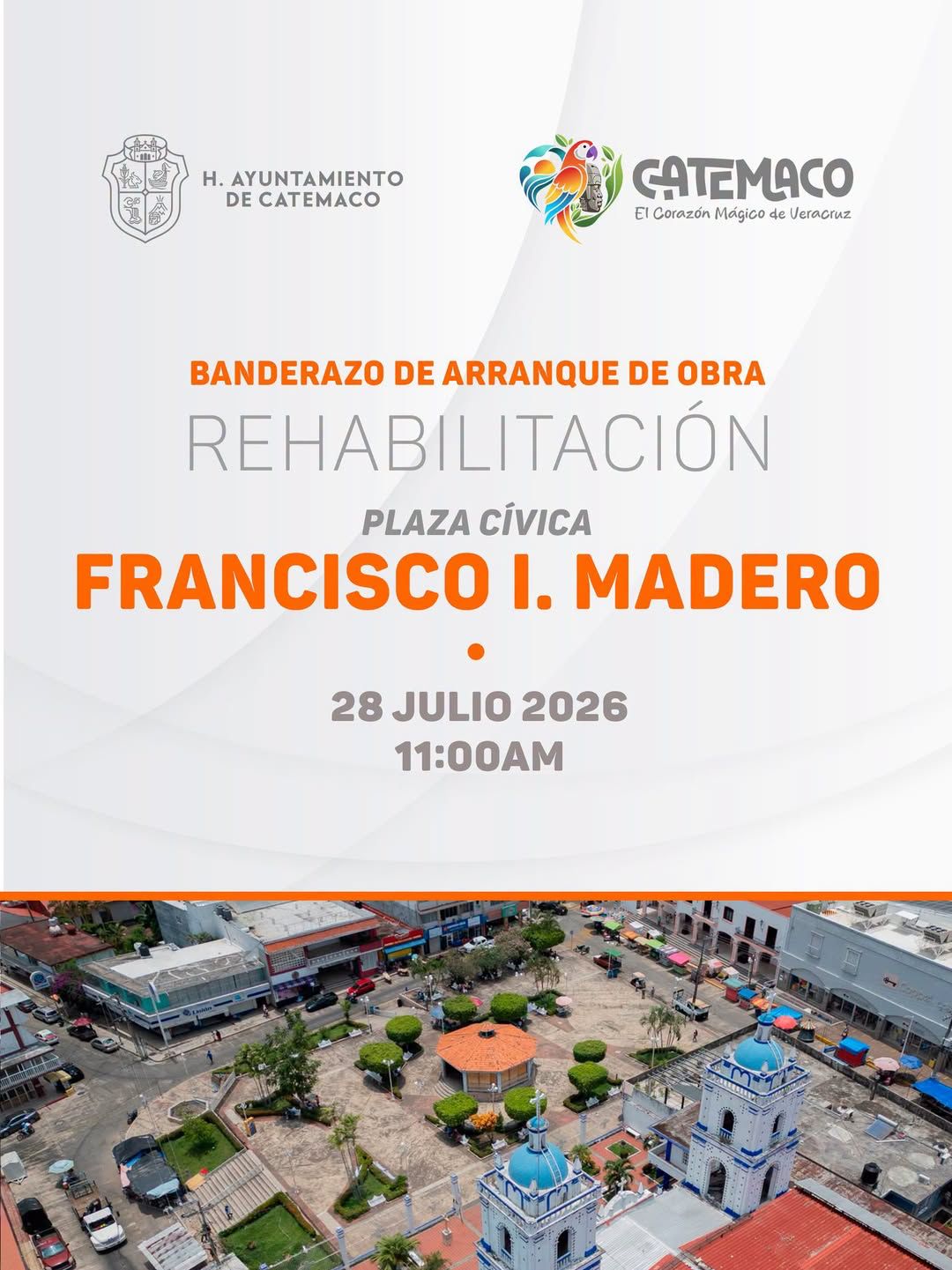 Catemaco inicia rehabilitación de la plaza cívica Francisco I. Madero