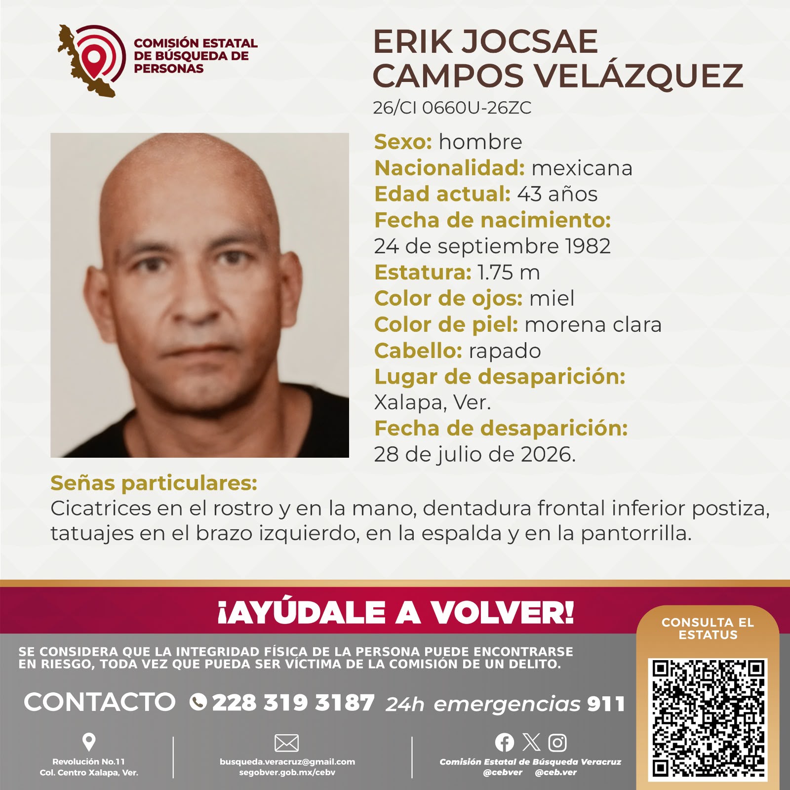 Exigen en Xalapa localizar a Erik Campos, desaparecido hace 12 días