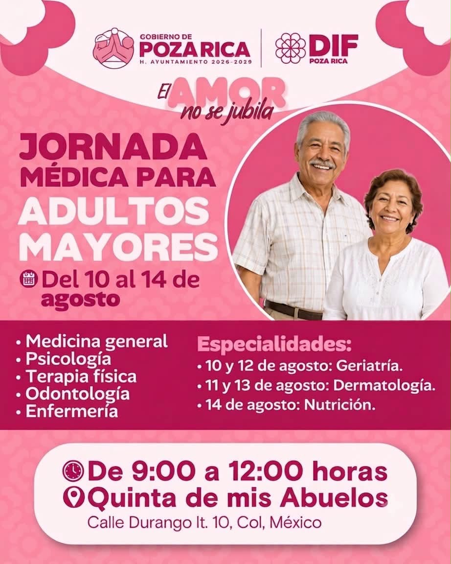 Jornada médica para adultos mayores se realizará en Poza Rica