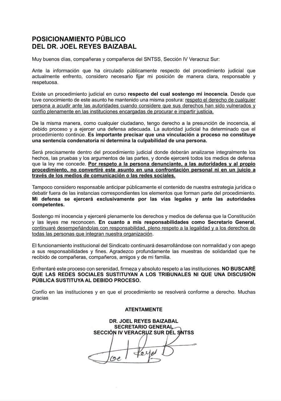 Joel Reyes Baizabal afirma ser inocente y enfrentará proceso judicial