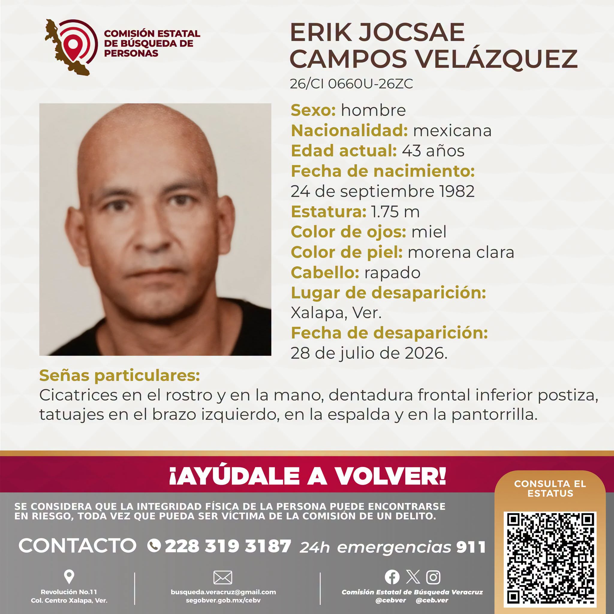 Erik Jocsae Campos cumple un mes desaparecido en Xalapa, colectivos exigen su regreso con vida