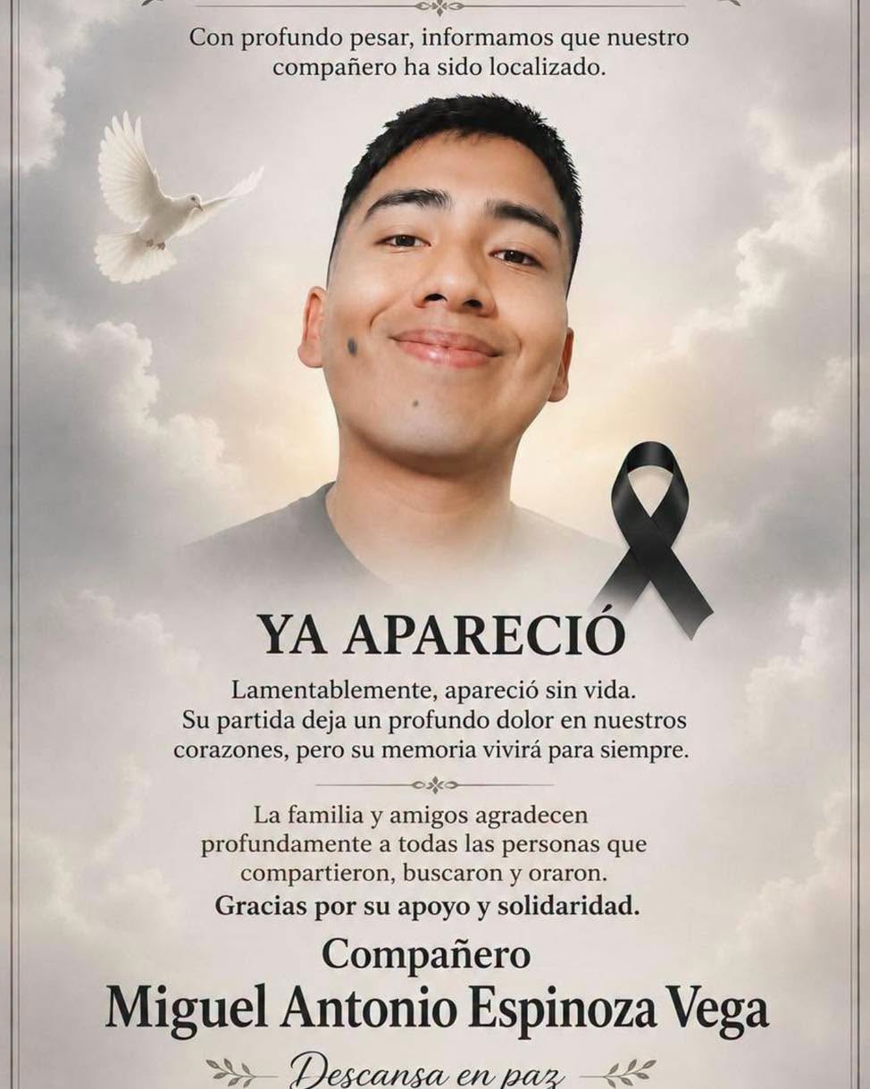 Localizan sin vida a estudiante reportado desaparecido en Cerro Gordo