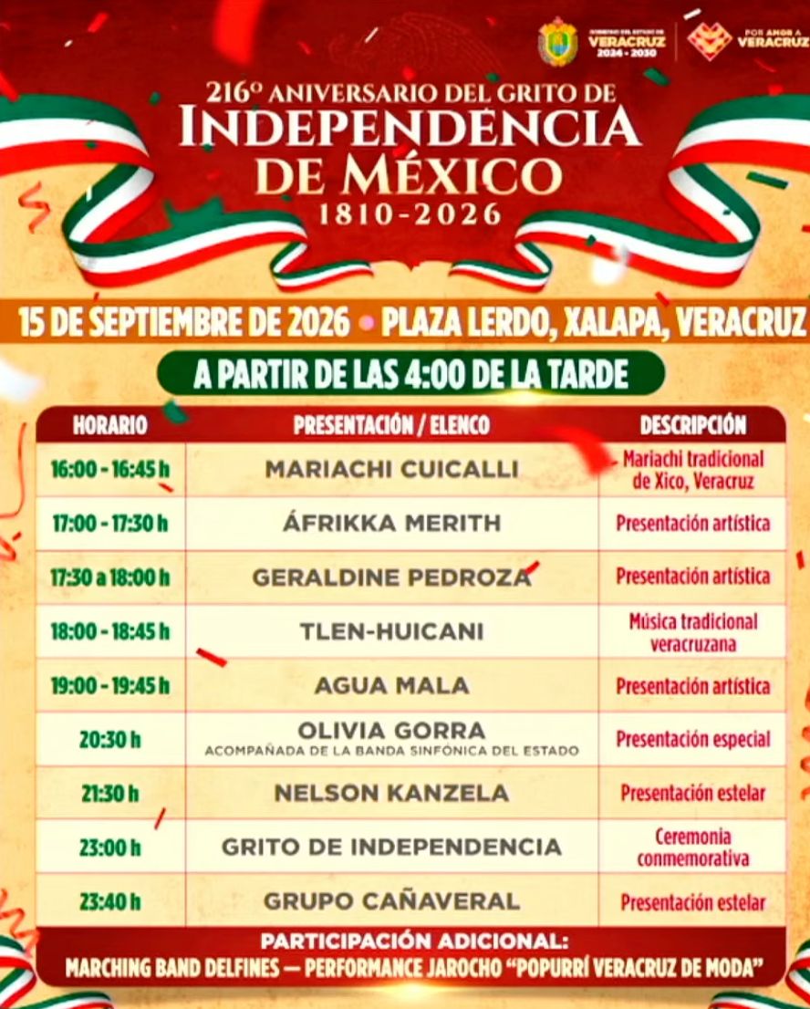 Así será la fiesta del Grito de Independencia en Xalapa: estos son los horarios y artistas