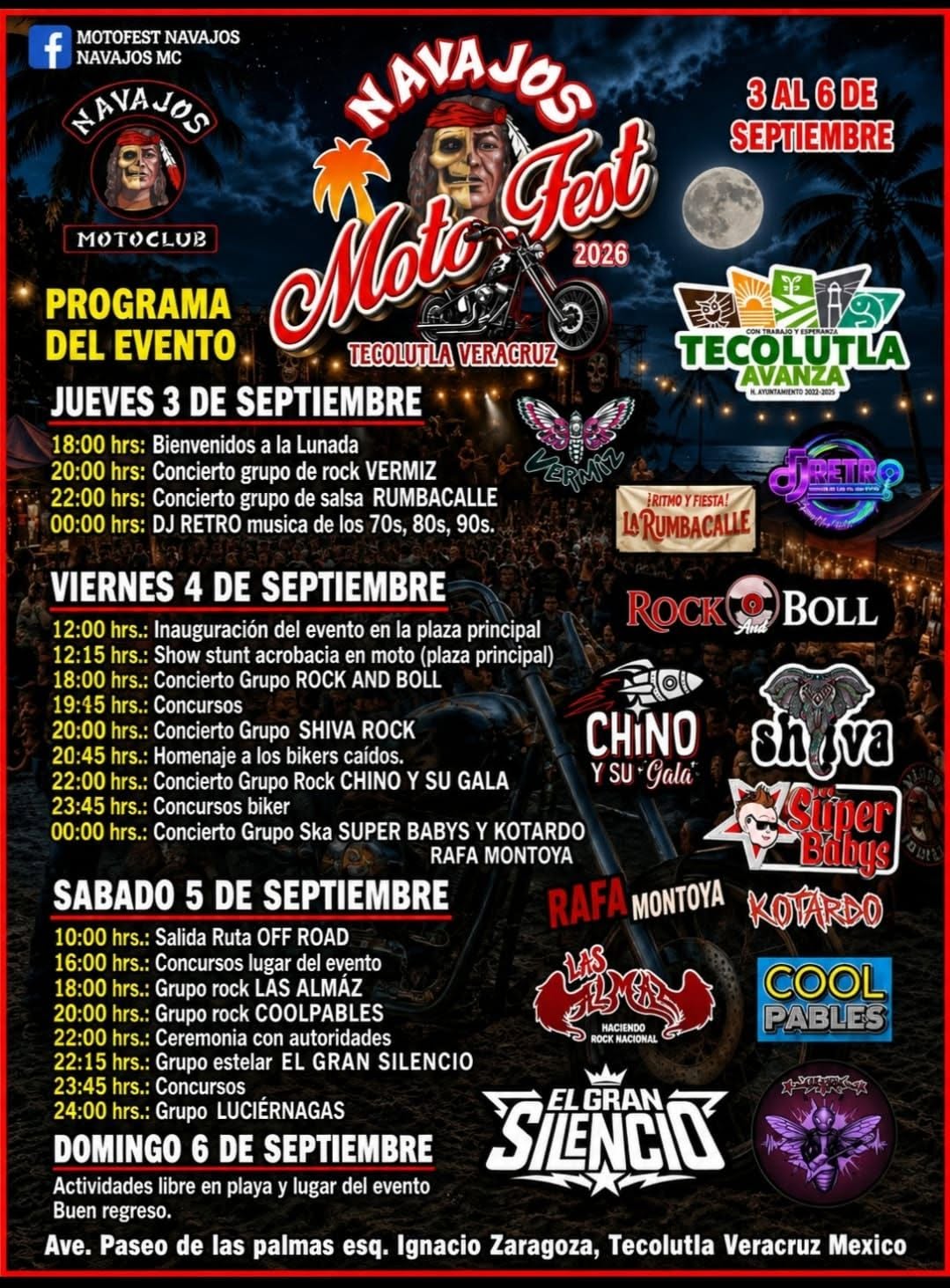 Motofest Navajos reúne a bikers en Tecolutla del 3 al 6 de septiembre