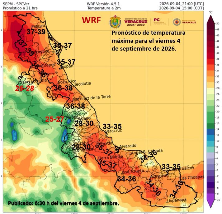 Calor y bochorno para este viernes en Veracruz, lluvias en montaña y zona sur