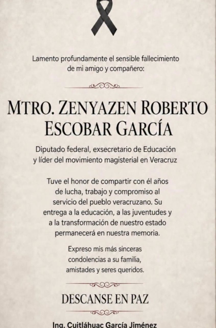 Cuitláhuac García lamenta muerte de Zenyazen Escobar y pide esclarecer lo ocurrido